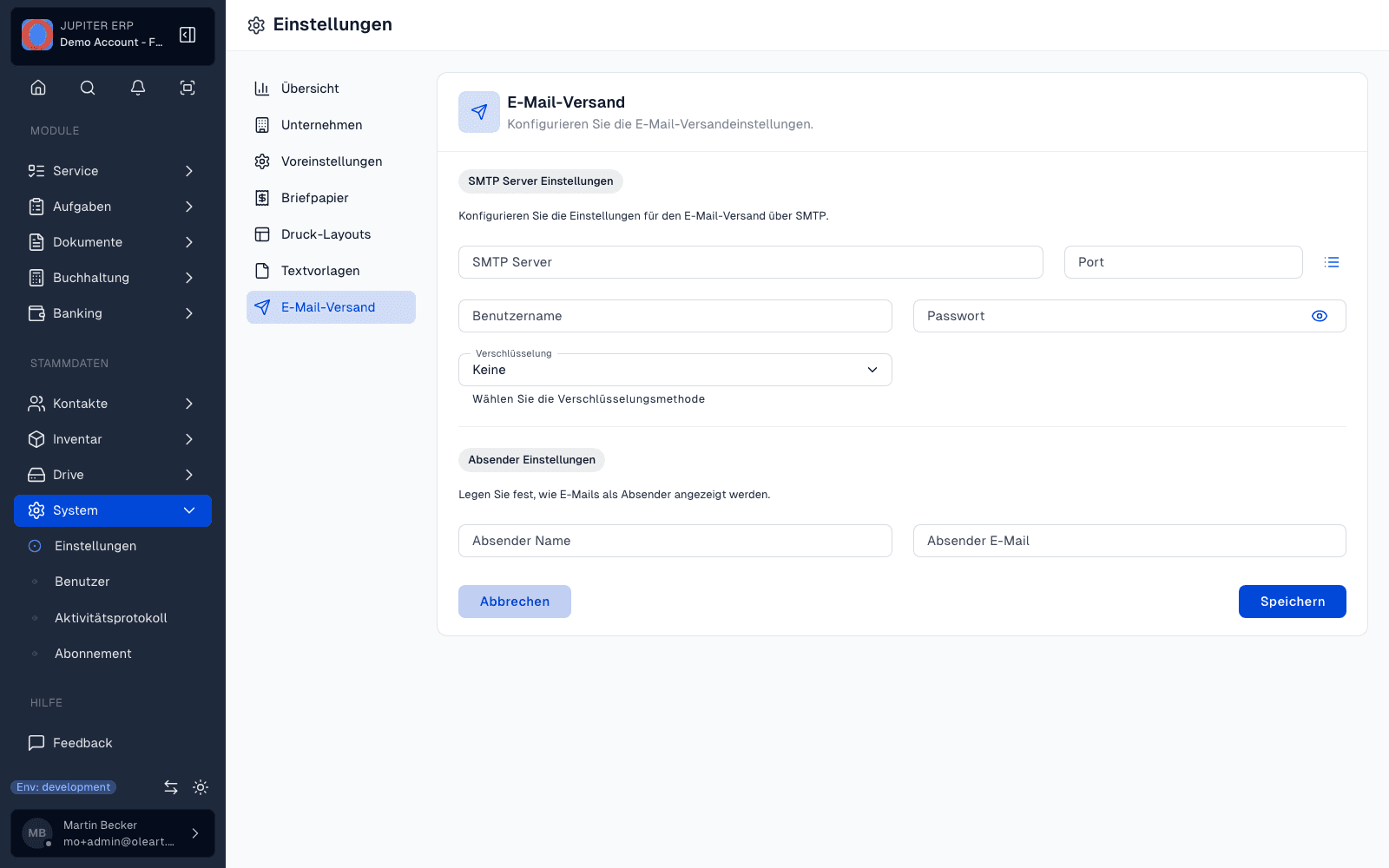 Dokumentversand per E-Mail im Jupiter Panel