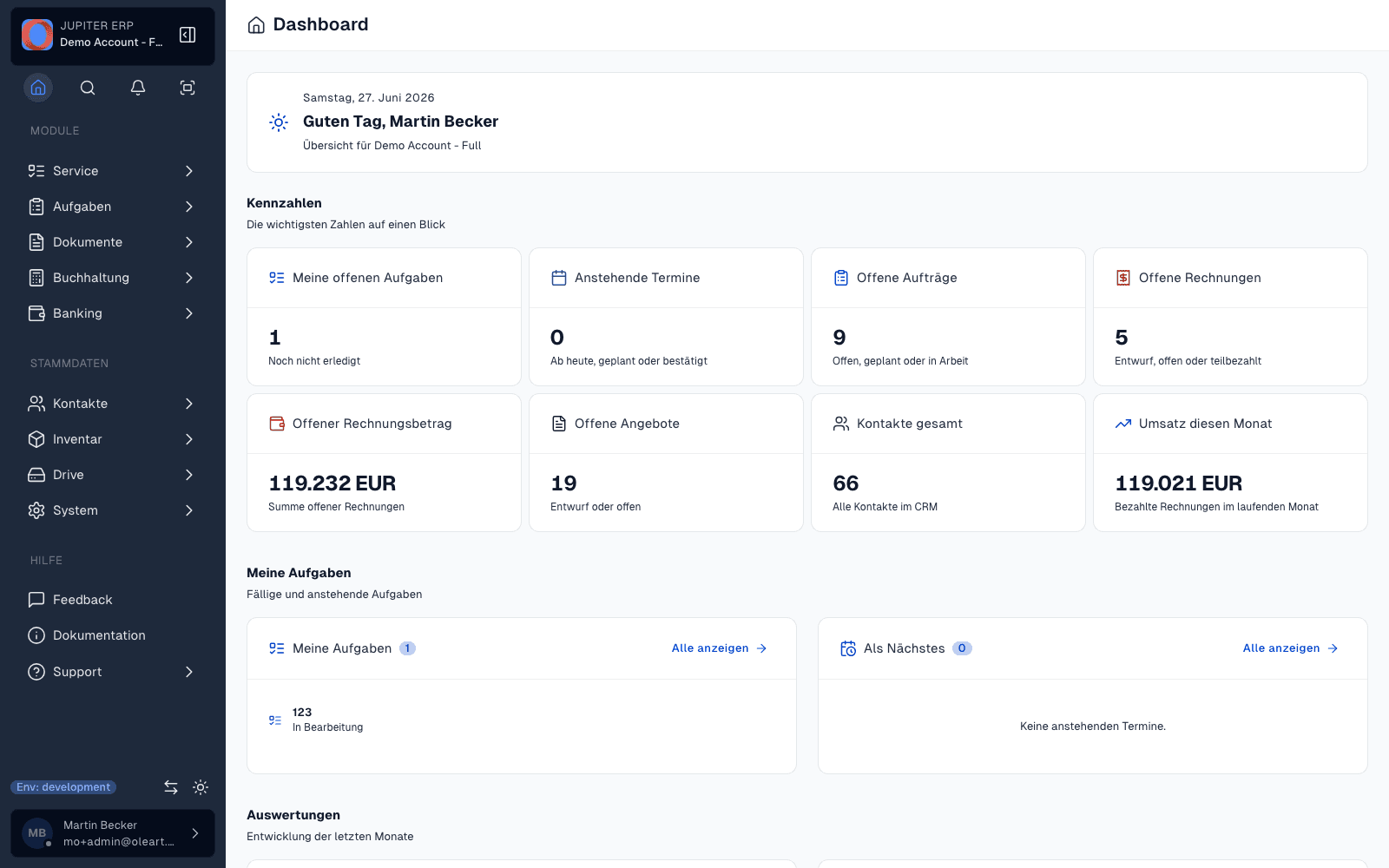 Jupiter Panel — Dashboard und Übersicht