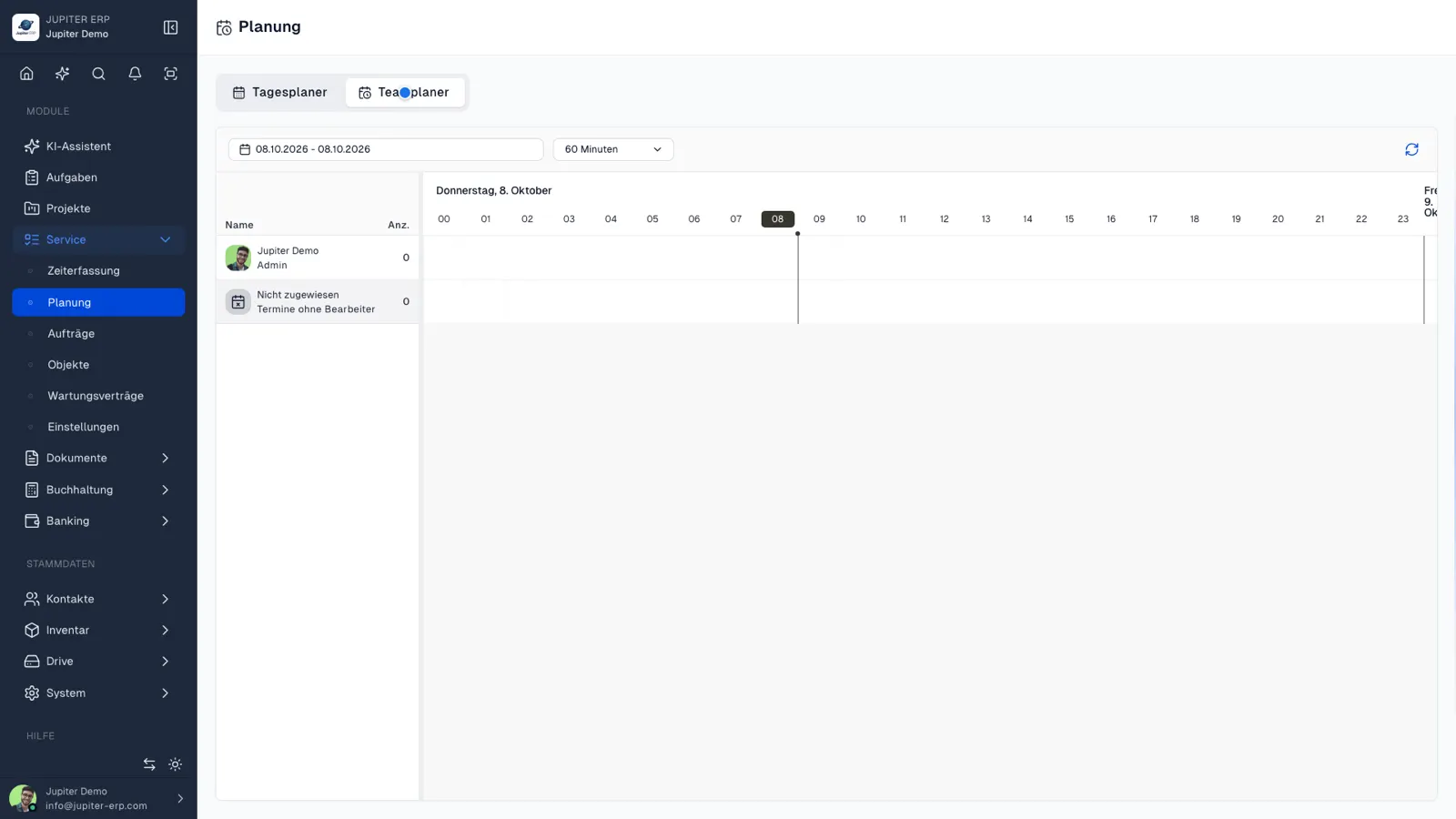 Teamplaner für Service-Termine im Jupiter ERP Panel